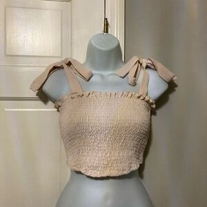 Women's Cream Smocked Top with Tie Straps